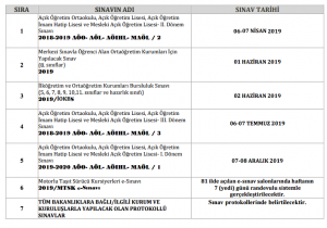 MEB 2019 takvimi